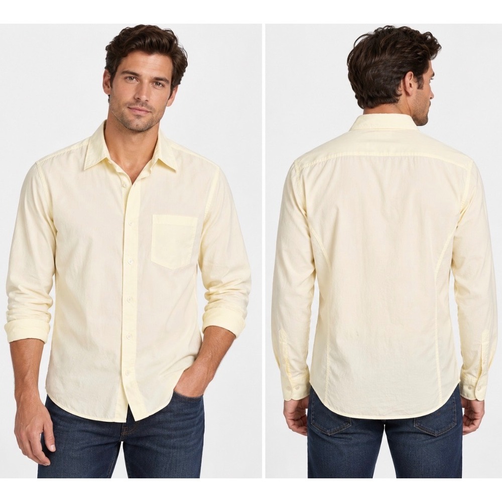 John Varvatos U.S.A. M Pale Yellow Button Front Dress Shirt Long Sleeve Cotton